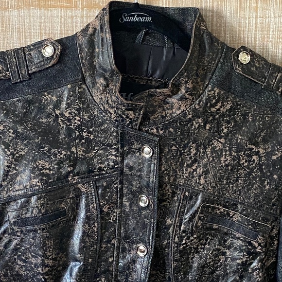 NWOT H&D Brown Leather & Denim Jacket, Size M - Picture 3 of 12